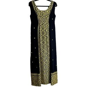 Custom Made By Helen Steed Maxi Dress Womens XS Black Gold Sleeveless Scoop Neck
